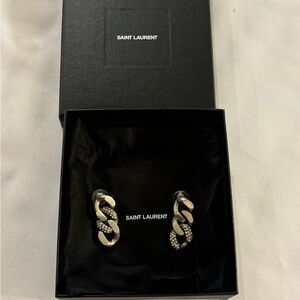 YSL yves saint laurent rhinestone thick chain link metal earrings
